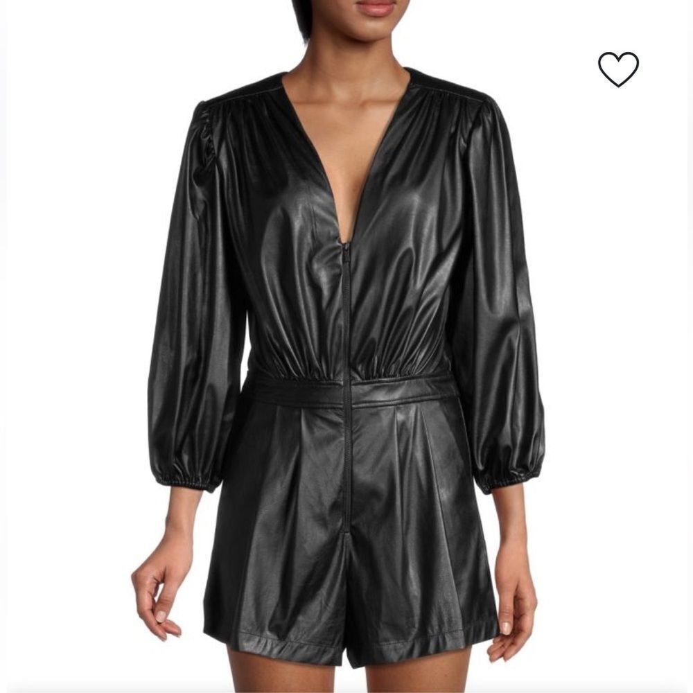 RAMY BROOK INES BLACK FAUX LEATHER ROMPER SZ 6 NWT Retail $445